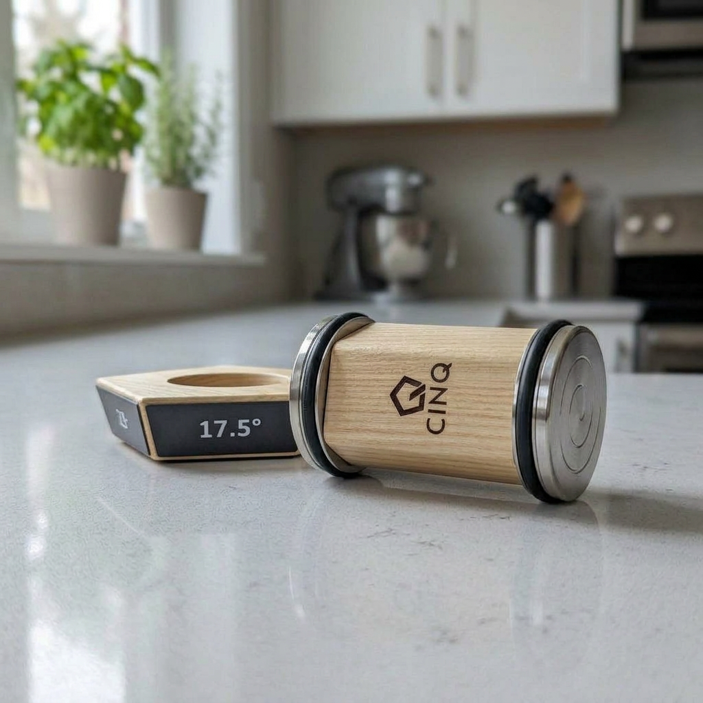 CINQ rolling knife sharpener on kitchen counter